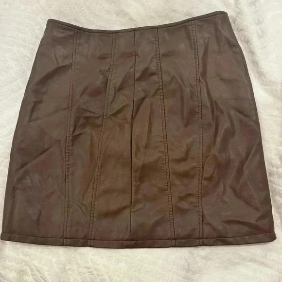 Free People Layla Faux Leather Miniskirt in Brownstone - Picture 3 of 7